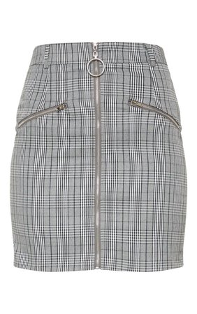 Monochrome Zip Front Check Mini Skirt | PrettyLittleThing
