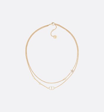 Petit CD Double Necklace Gold-Finish Metal and White Crystals | DIOR
