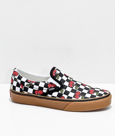 Vans Slip-On Cherry Black & Gum Checkered Skate Shoes | Zumiez