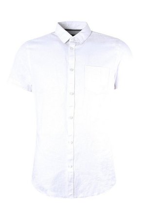 Linen Cotton Blend Short Sleeve Shirt | Boohoo