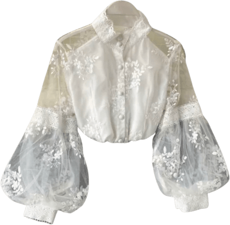 white lace puff sleeve blouse