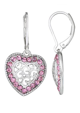 Napier Silver Tone Pink Heart Drop Earrings