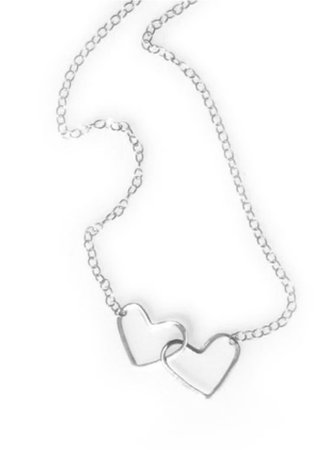 silver necklace two hearts