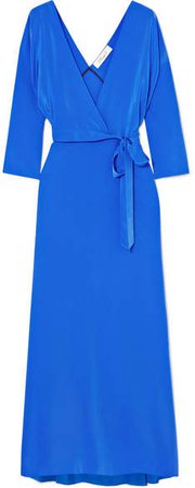 Silk Crepe De Chine Wrap Maxi Dress - Blue