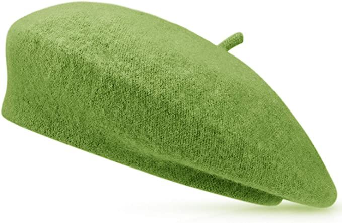 Jeicy Wool Beret Hat Solid Color French Beret with Skily Scarf and Brooch, Lemon Green at Amazon Women’s Clothing store