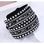 Women's Plaited Wrap cuff Wrap Bracelet Leather Bracelet Leather Rhinestone Button Ladies Basic European Bohemia Fashion Bracelet Jewelry Green / Blue / Pink For Christmas Gifts Party Daily Casual 2019 - US $4.19