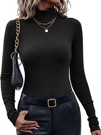 Amazon.com: Chunpin Women's Ribbed Mock Turtleneck Long Sleeve Bodysuit High Neck Slim Fit Tops Jumpsuit Black X-Large : Clothing, Shoes & Jewelry