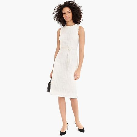 Belted sheath dress in textured tweed - Women's Suiting | J.Crew