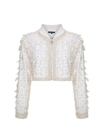 White embellished crop jacket