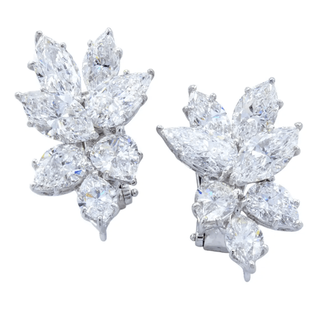 David Rosenberg 11.60 Marquise & Pear Shape 18k Stud Cluster Diamond Earrings