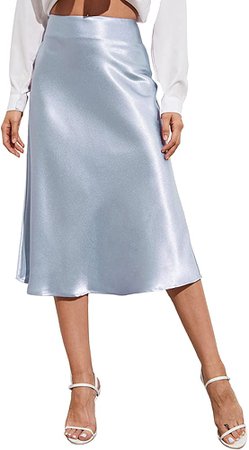 Amazon.com: SheIn Women's Party Sexy Satin Split Side Basic Zipper High Waist Midi Skirt X-Small Goldish Brown: Clothing