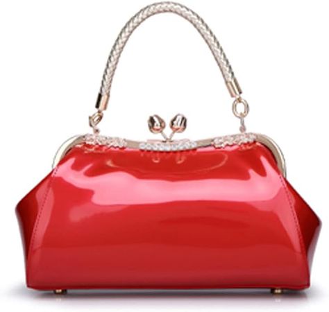 Amazon.com: ZiMing Shiny Patent Leather Handbags Women Vintage Kiss Lock Tote Bags with Metal Top Handle Purses Evening Handbag Satchel Shoulder Bag Crossbody Bag with Long Shoulder Straps-Red : Clothing, Shoes & Jewelry