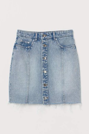 Button-front Denim Skirt - Turquoise