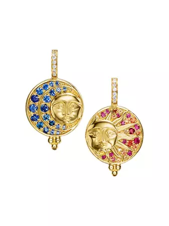 Shop Temple St. Clair Celestial 18K Yellow Gold & Multi-Gemstone Mismatching Drop Earrings | Saks Fifth Avenue