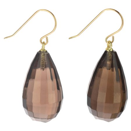 Quartz Fume Faceted Drop Brown 18 Karat Gold Dangle Modern Cocktail Earrings For Sale at 1stDibs