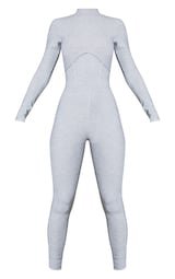Grey Marl Soft Rib Binding High Neck Jumpsuit | PrettyLittleThing USA