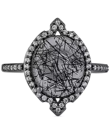 Enchanted Disney Fine Jewelry Rutile Quartz (3-3/4 ct. t.w.) & Diamond (1/4 ct. t.w.) Maleficent Villains Ring in Black Rhodium-Plated Sterling Silver