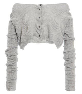MIU MIU Off-the-shoulder Ribbed-knit Cashmere Silk Top In Grey
