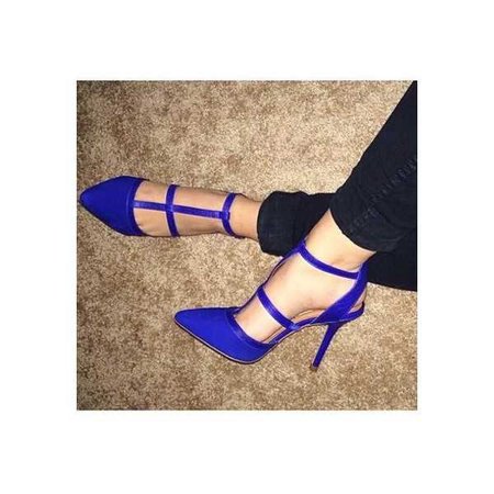 Women's Blue Stiletto Heel Pointed Toe Pumps T-strap Shoes for Formal event, Party | FSJ