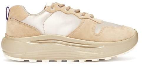 Jet Combo Exaggerated Sole Suede Trainers - Womens - Beige