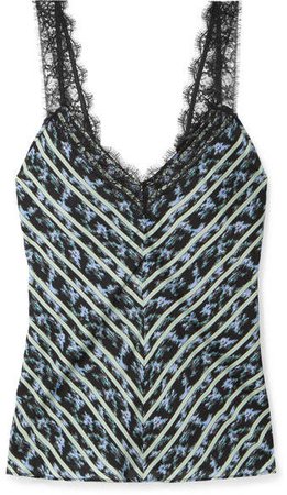Lace-trimmed Printed Crepe Camisole - Black