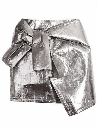 Silver Metallic Asymmetric Hem Mini Skirt