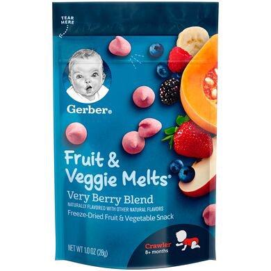 Gerber Fruit and Veggie Melts Freeze-Dried Fruit and Vegetable Snack, Very Berry Blend, 1 oz