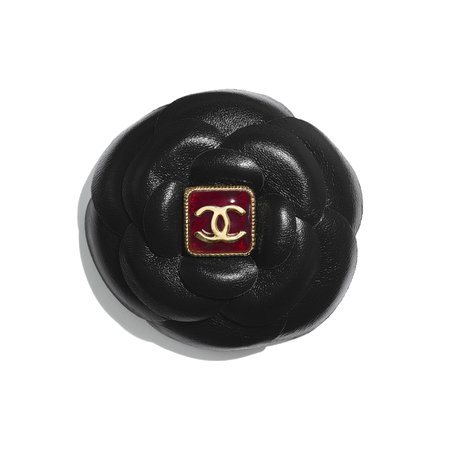 Chanel, camellia Lambskin, Resin & Gold-Tone Metal Black & Burgundy