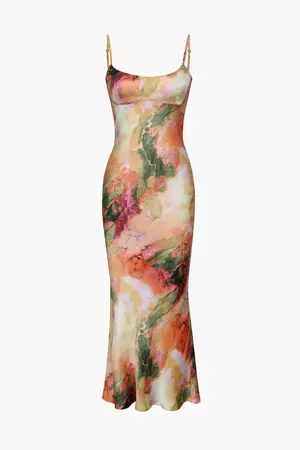 Abstract Print Fitted Midi Slip Dress – Micas