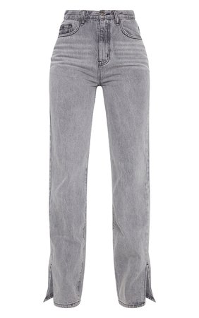 Gray Split Hem Washed Straight Leg Jeans | PrettyLittleThing CA
