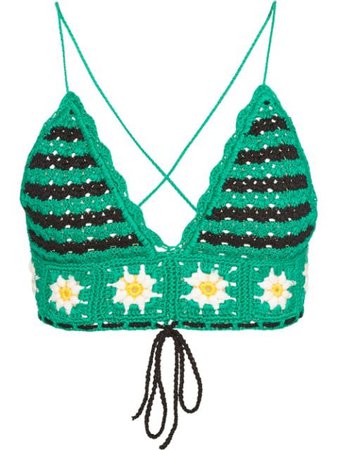 Miu Miu Floral Motif Crochet Top MMT9141V82 Green | Farfetch