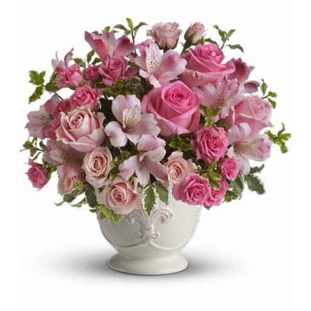 Pink roses & White vase