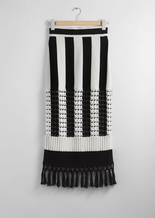 Fringed Knit Midi Skirt - Black/White - Midi skirts - & Other Stories US