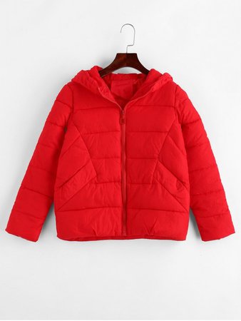 [32% OFF] [NEW] 2019 Hooded Puffer Jacket In RED | ZAFUL