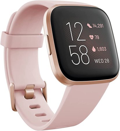 Fitbit Versa 2 Health and Fitness Smartwatch with Heart Rate, Music, Alexa Built-In, Sleep and Swim Tracking, Petal/Copper Rose, One Size (S and L Bands Included) : Electronics