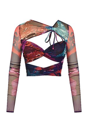 'Lovely Day' Collage Print Cutout Cropped Top - Mistress Rock