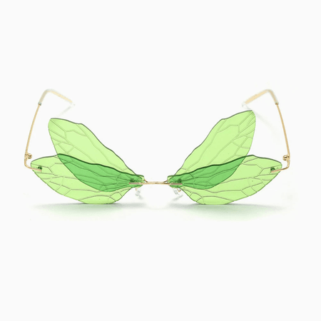 ICONIC LOOK COLORED DRAGONFLY WINGS RIMLESS SUNGLASSES - GREEN $35