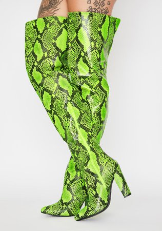 *clipped by @luci-her* Neon Snake Print Thigh High Boots Block Heel | Dolls Kill