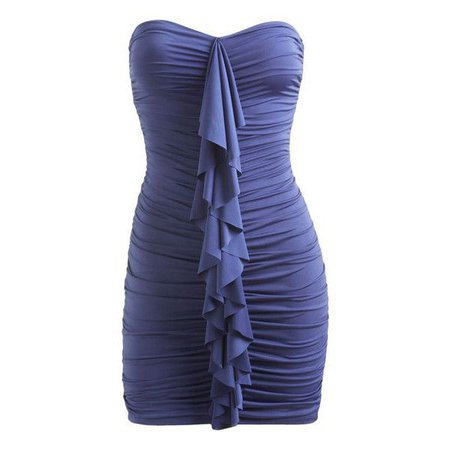 blue ruffle ruched tube dress