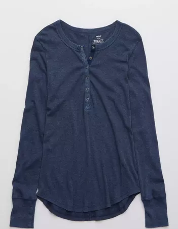 Aerie Ribbed Henley Long Sleeve T-Shirt navy