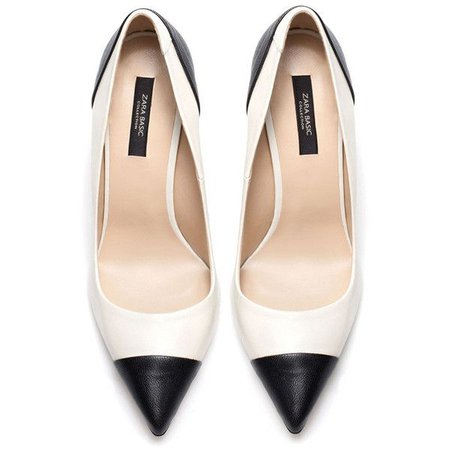 Zara two-tone black and white court shoes Shoeperwoman ❤ liked on Polyvore featuring shoes,… (With images) | White court shoes, Black and white court shoes, Black and white heels