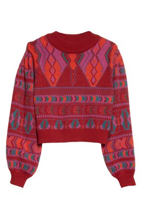 FARM Rio Patterned Cotton Blend Crewneck Sweater | Nordstrom