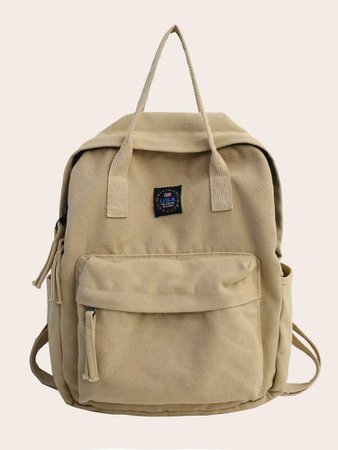 Pocket Front Canvas Backpack | ROMWE USA