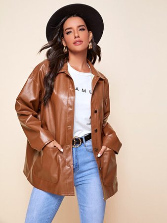 brown leather shacket