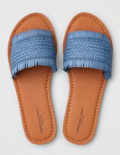 AEO Woven Fringe Slide Sandals, Blue | American Eagle Outfitters | Womens sandals, Nike shoes women, Shoes fashion photography
