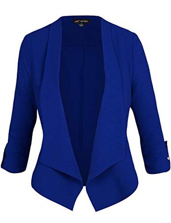 Michel Women's Casual 3/4 Sleeve Open Front Blazer Cardian Jacket Work Office Blazer RoyalBlue X-Large at Amazon Women’s Clothing store: