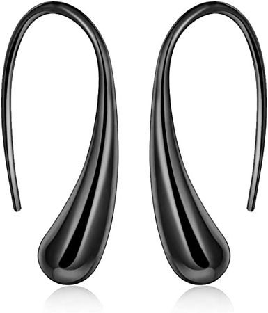Amazon.com: ARMRA Fashion Classic Silver Thread Drop Earrings Teardrop Back Earrings Bright Black: Clothing, Shoes & Jewelry