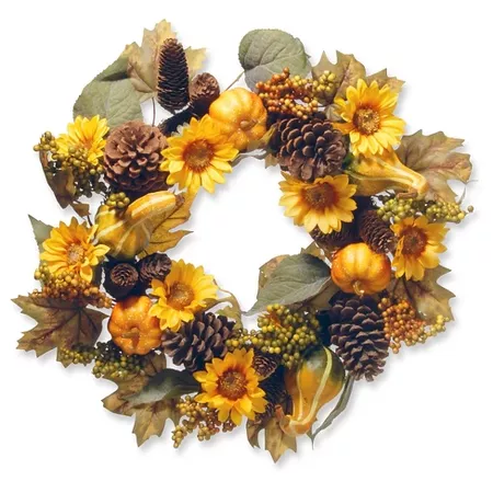 National Tree Company Wreath with Pumpkins and Sunflowers Orange (22") : Target