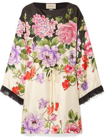 Embellished Floral-print Silk-twill Mini Dress - Pastel pink