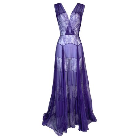 S/S 2010 Christian Dior John Galliano Runway Sheer Purple Silk Lace Gown Dress For Sale at 1stDibs